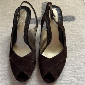 Liz Claiborne Dark Brown Suede Crisscross Slingback Heels